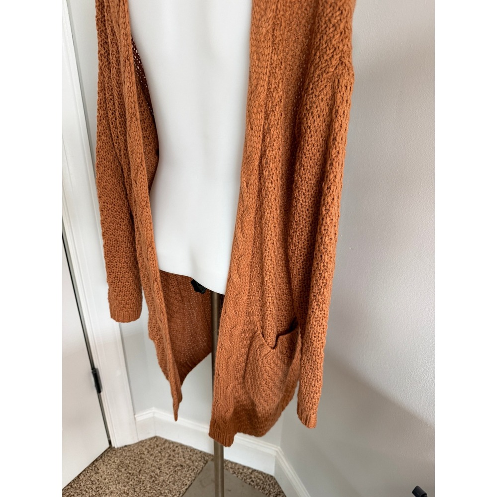 Reborn J Womens Rust Orange Cable Knit Open Front Cardigan Sweater Small - Picture 2 of 12